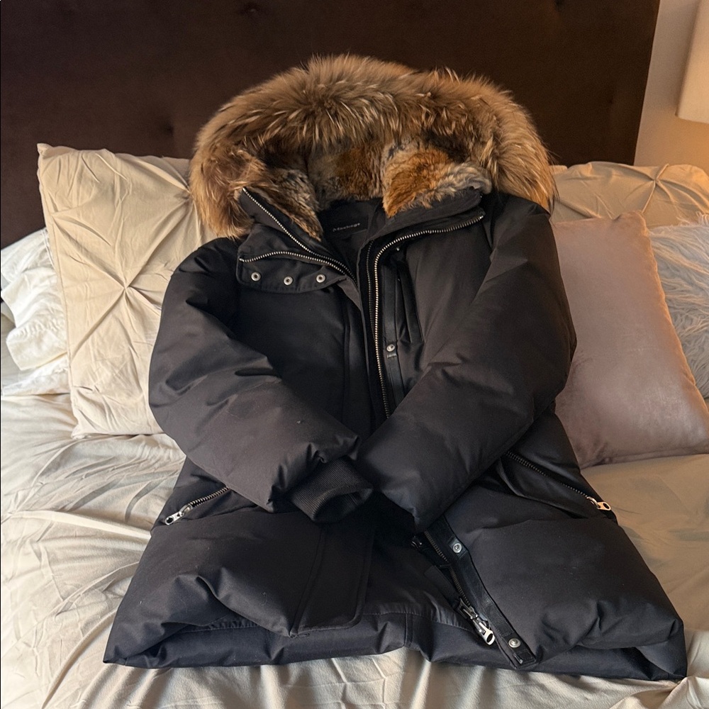 Mackage Black Coat with Fur Trim
